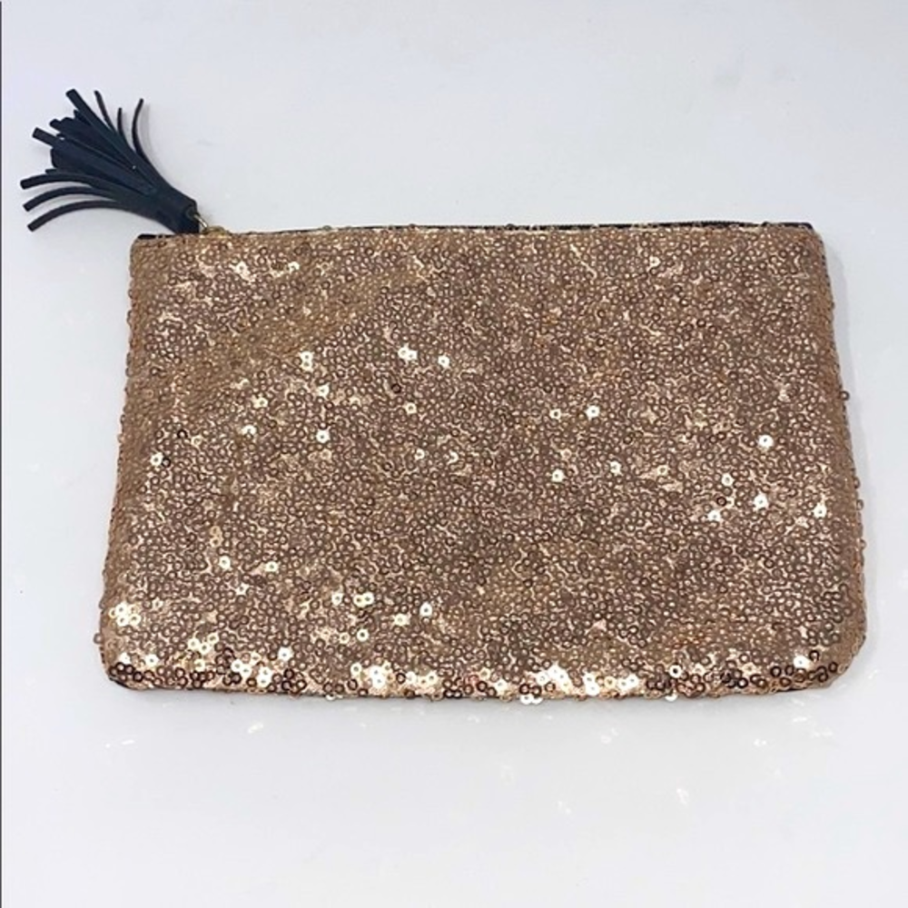 IPSY Gold & Black Sequin Faux Leather Bag‎